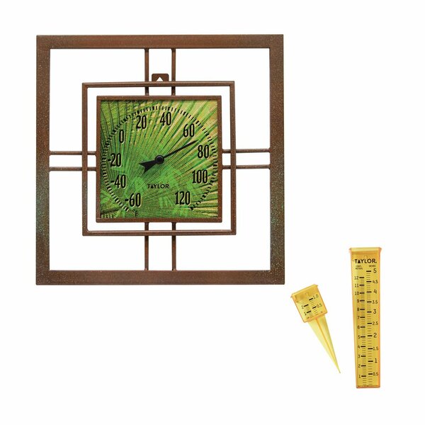 Taylor Precision Products Metal and Glass Bamboo Thermometer and Rain Gauge Bundle 5253912